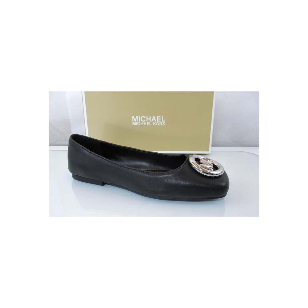 Michael Kors Size 8 Milan Flex Ballet Flat Shoes MK Logo Leather Black